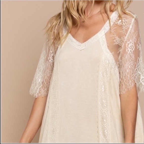 POL Cream Lace Trim Bohemian Dress Cottagecore Lightweight Summer Dress - Picture 5 of 9